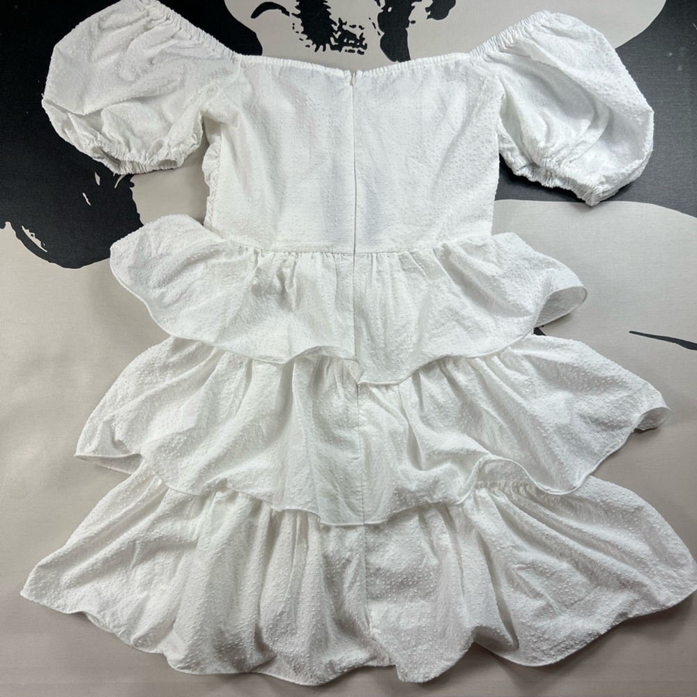 PrettyLittleThing Ruffled White Dress - Picture 2 of 3